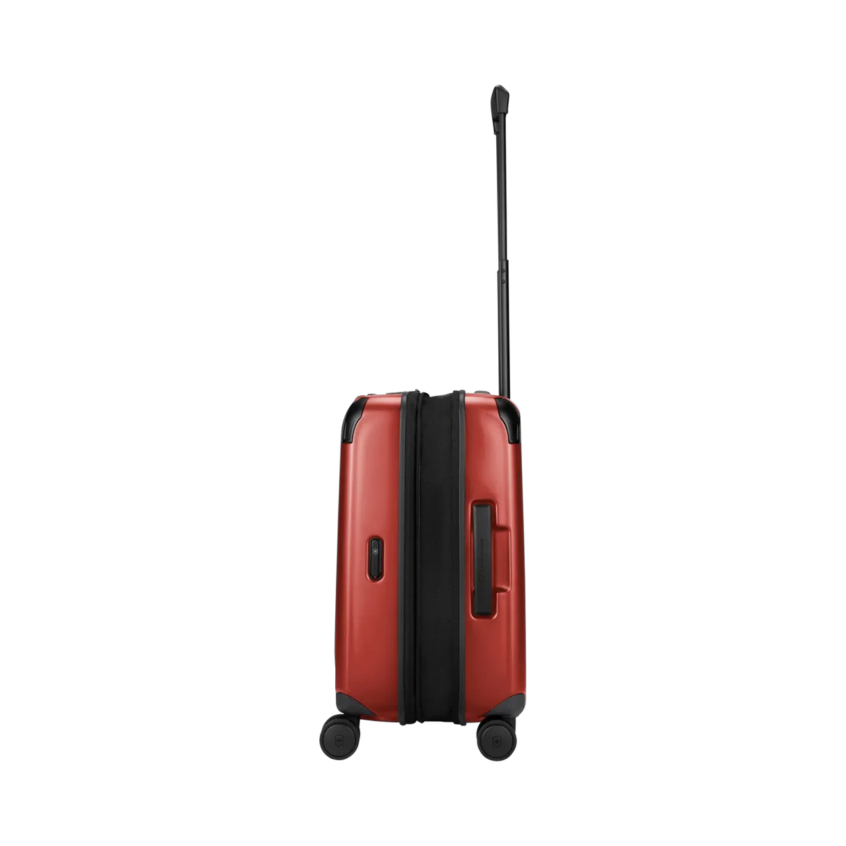 Red hardshell suitcase with wheels and an extendable handle.