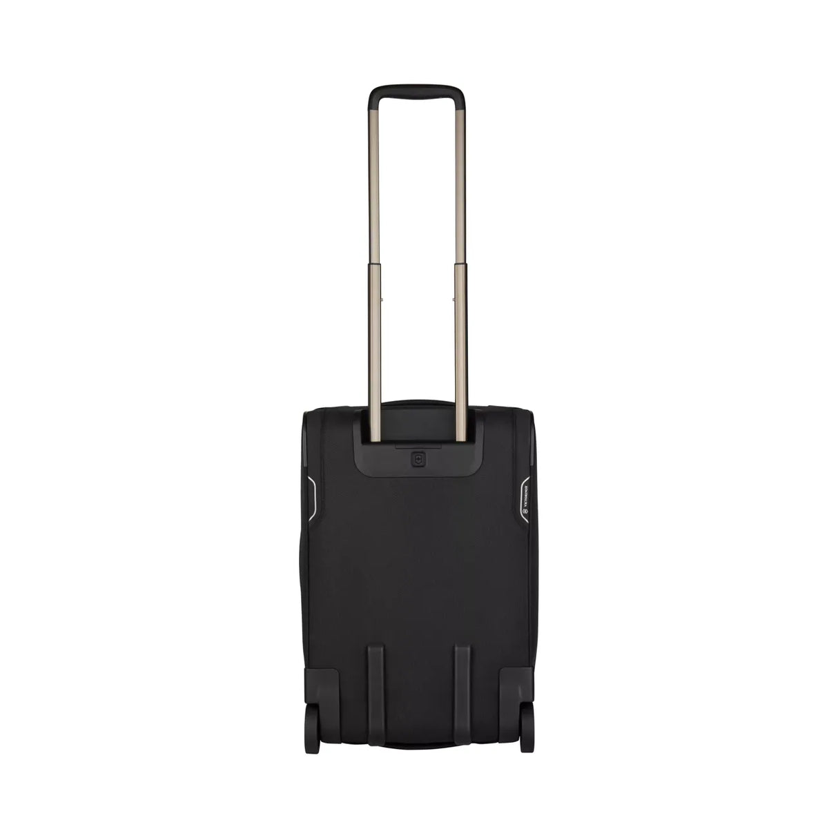 Black wheeled carry-on suitcase with an extendable metal handle.