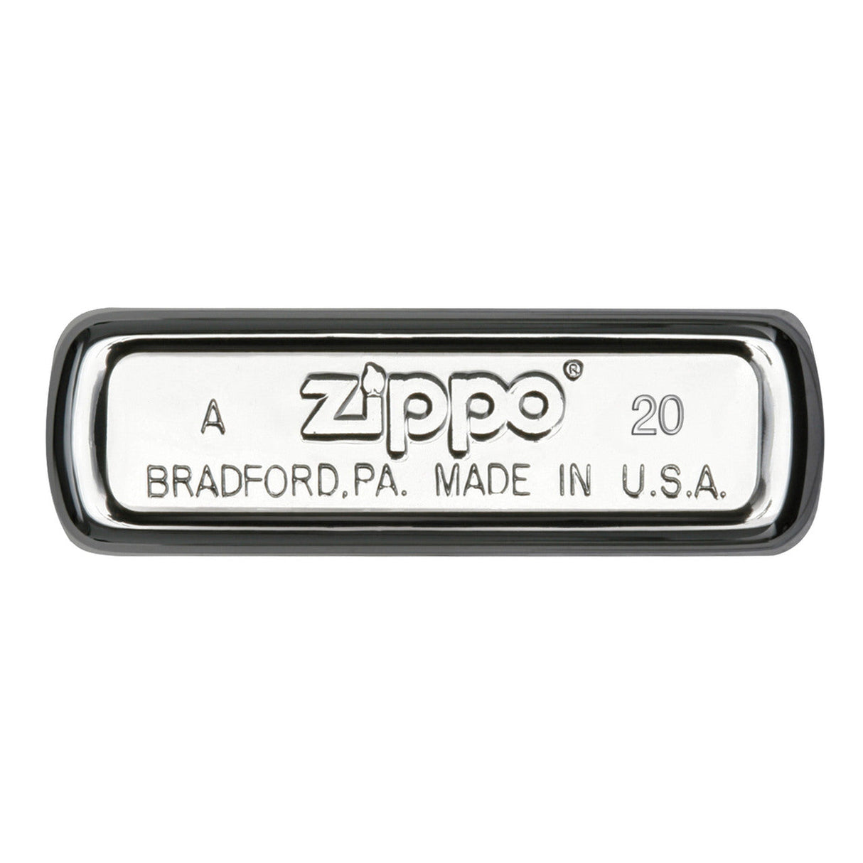 Zippo lighter bottom stamp showing brand name, location, and ’Made in U.S.A.’