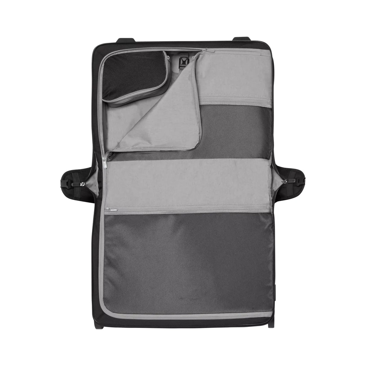Laptop sleeve or case with multiple compartments and a handle.