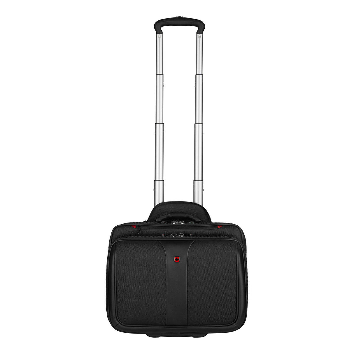 Rolling laptop bag with an extendable handle.