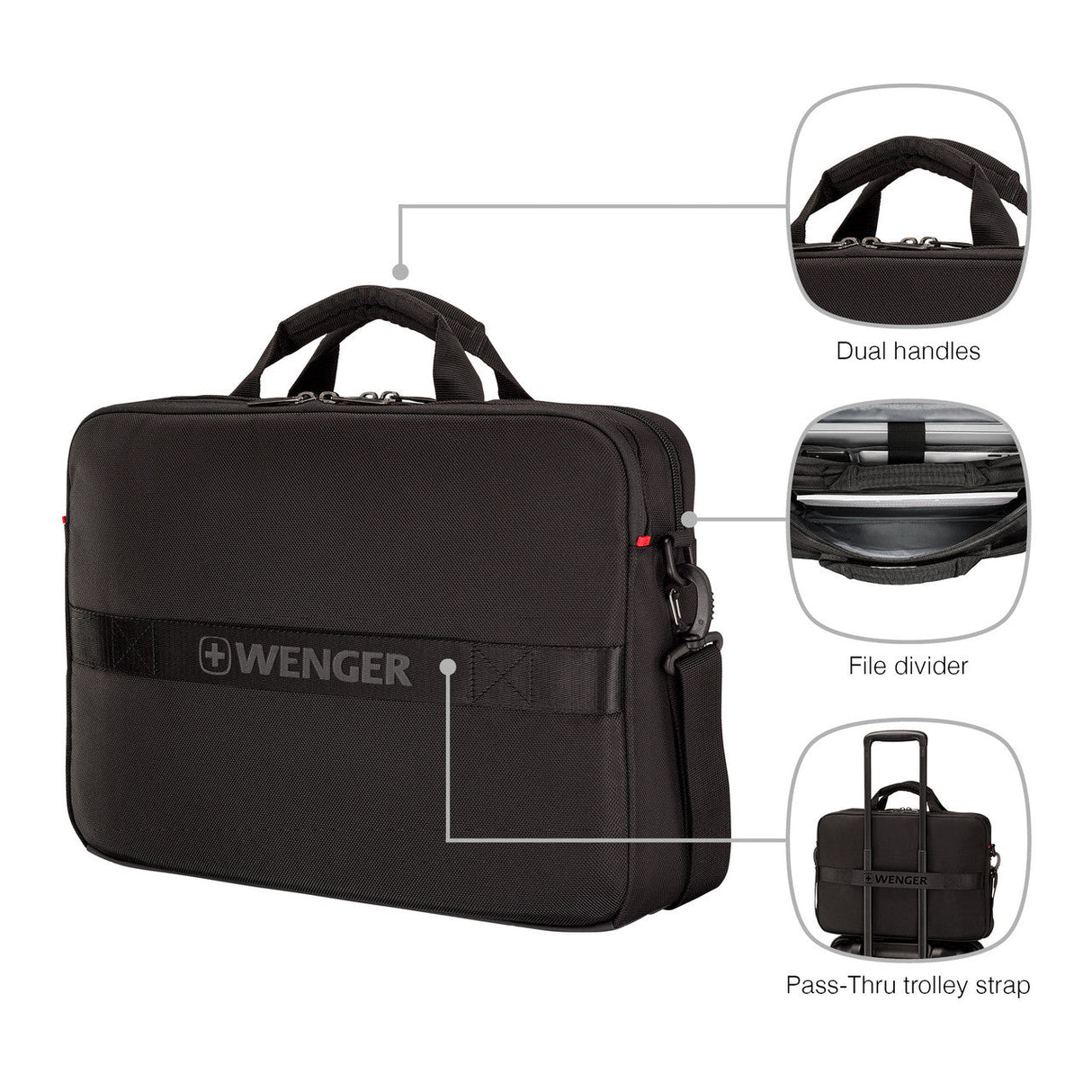 Wenger Sustainable Black Laptop Briefcase 16 Inch with Trolley Strap 653300