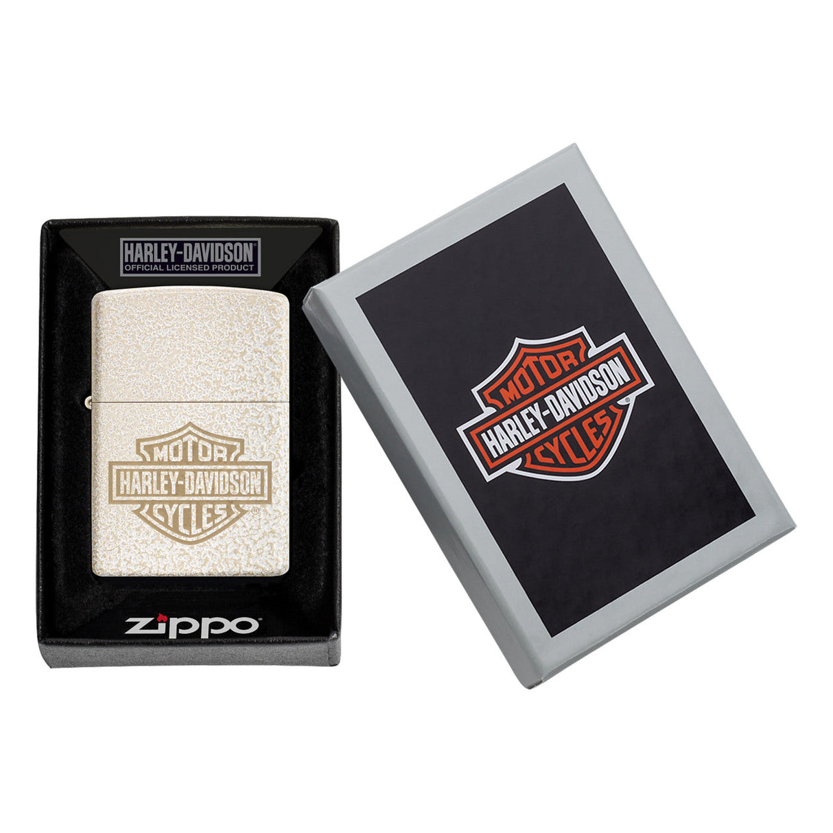 Zippo lighter with Harley-Davidson logo in its packaging.