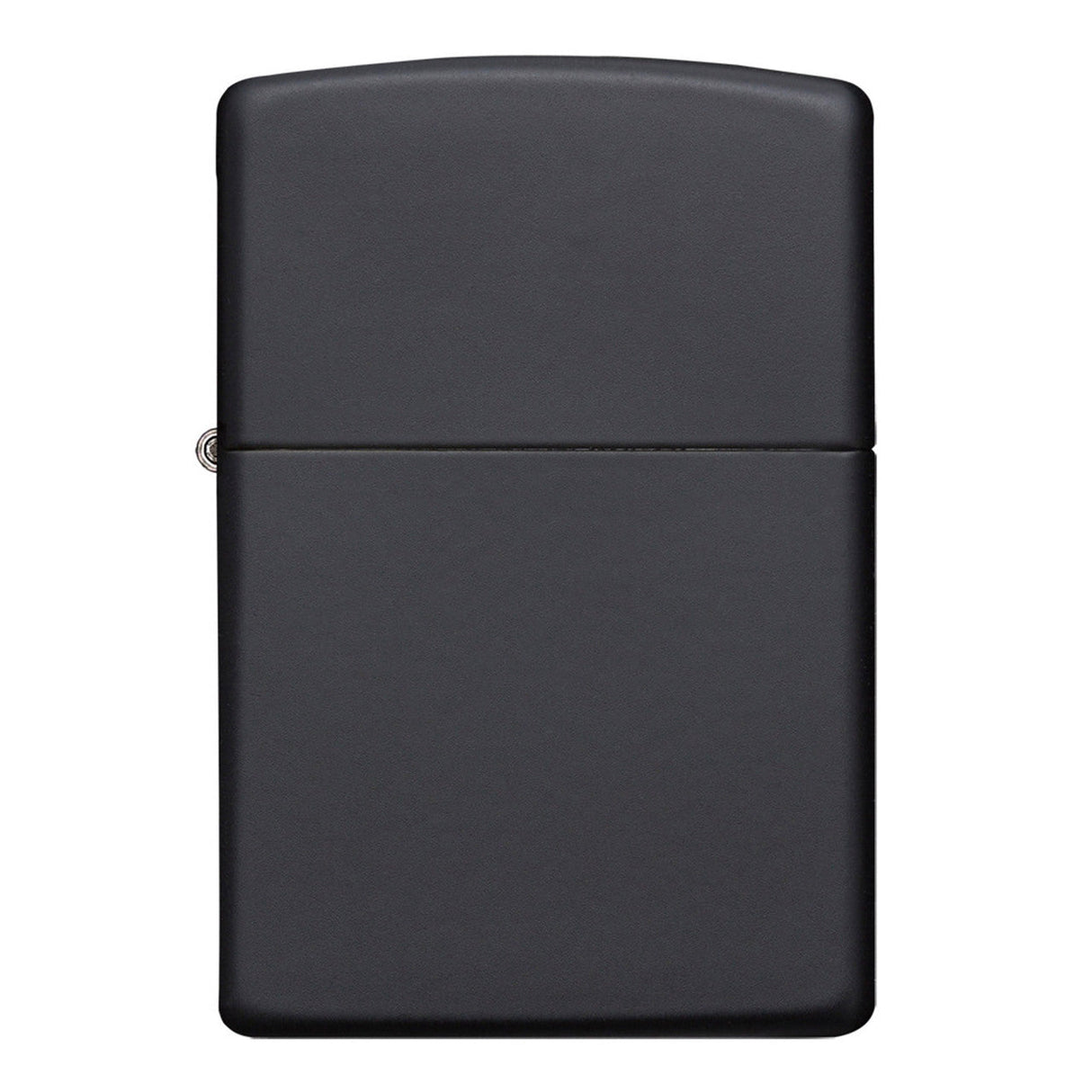 Matte black Zippo-style metal lighter with a hinged lid.