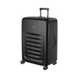 Black hardshell rolling suitcase with horizontal ridges on the front.