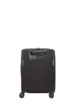 Black wheeled carry-on suitcase with retractable handle.