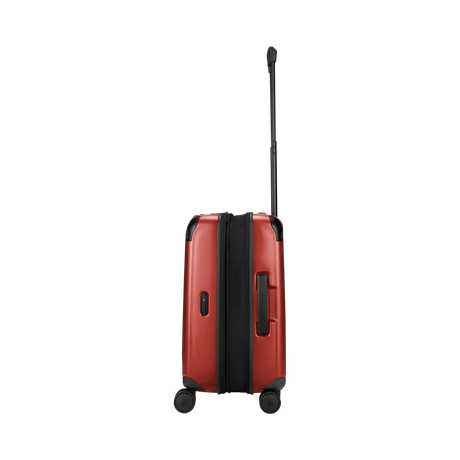 Red hardshell suitcase with wheels and an extendable handle.
