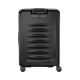 Black hardshell rolling suitcase with horizontal ridges on the front.