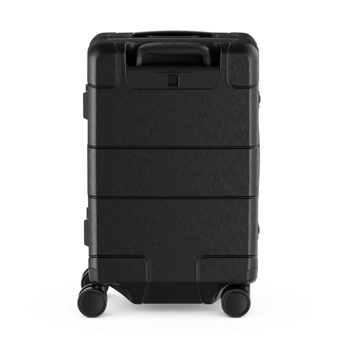 Black hardshell suitcase with wheels and a retractable handle.