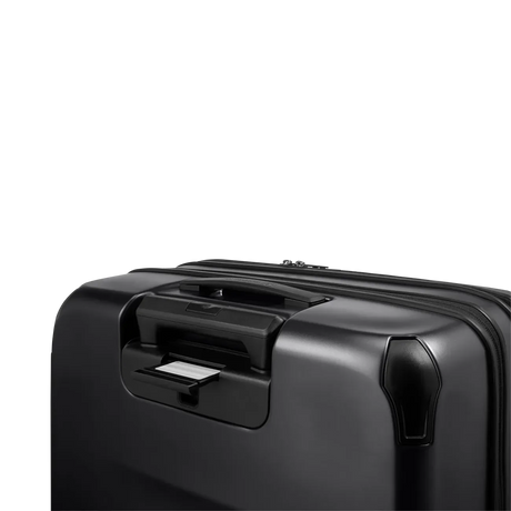 Black hard-shell suitcase with a retractable handle.