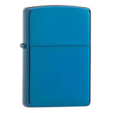 Blue metallic Zippo-style lighter with a hinged lid.