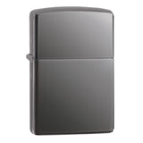 Metallic gray Zippo-style lighter with a smooth, reflective surface.