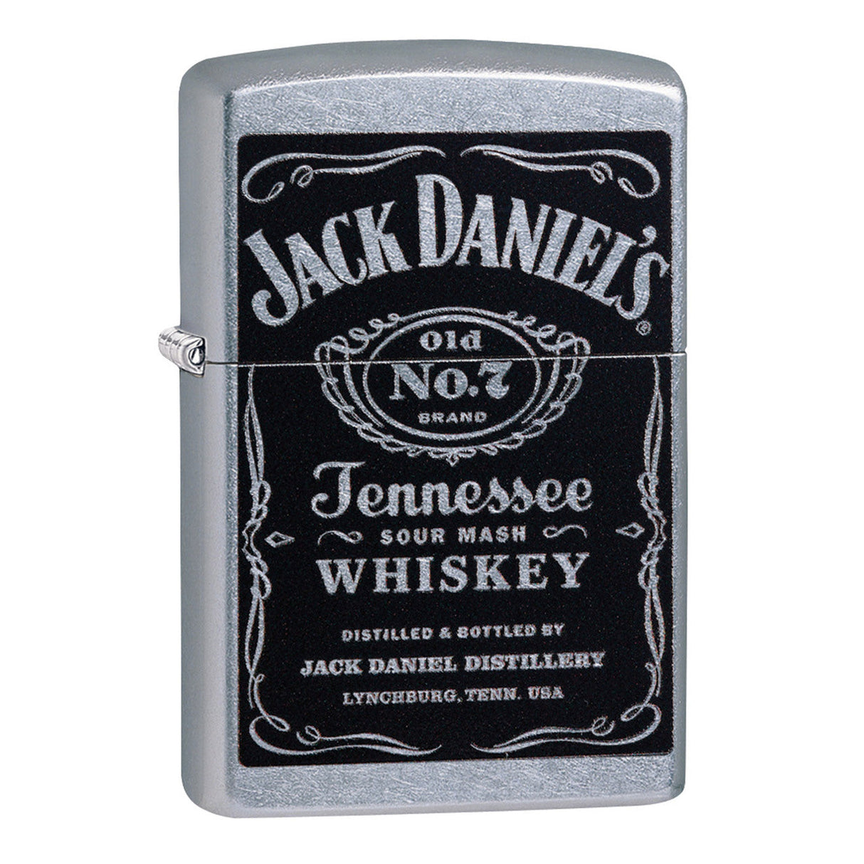 Jack Daniel’s branded Zippo-style metal lighter with the classic whiskey label design.