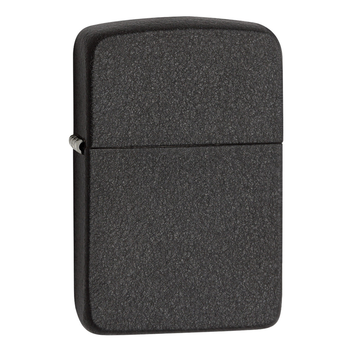 Black matte Zippo-style lighter with a textured surface.