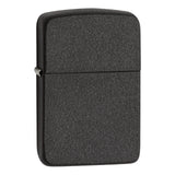 Black matte Zippo-style lighter with a textured surface.
