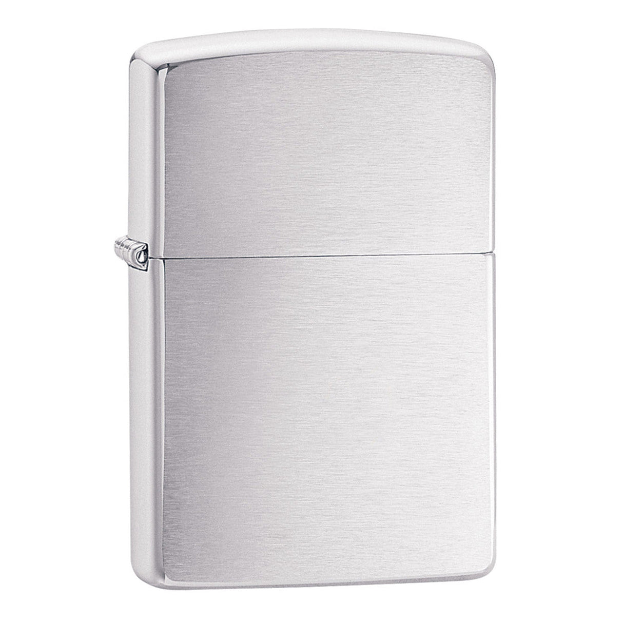 Brushed metal Zippo lighter with a plain, unadorned surface.
