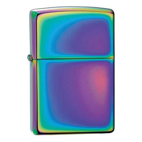 Iridescent metallic Zippo-style lighter with a rainbow spectrum finish.