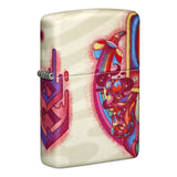 Zippo lighter with colorful anatomical heart design on its surface.