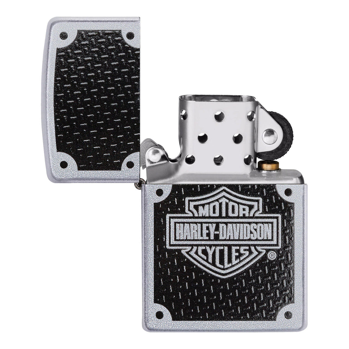 Harley-Davidson branded metal lighter with a textured black insert.