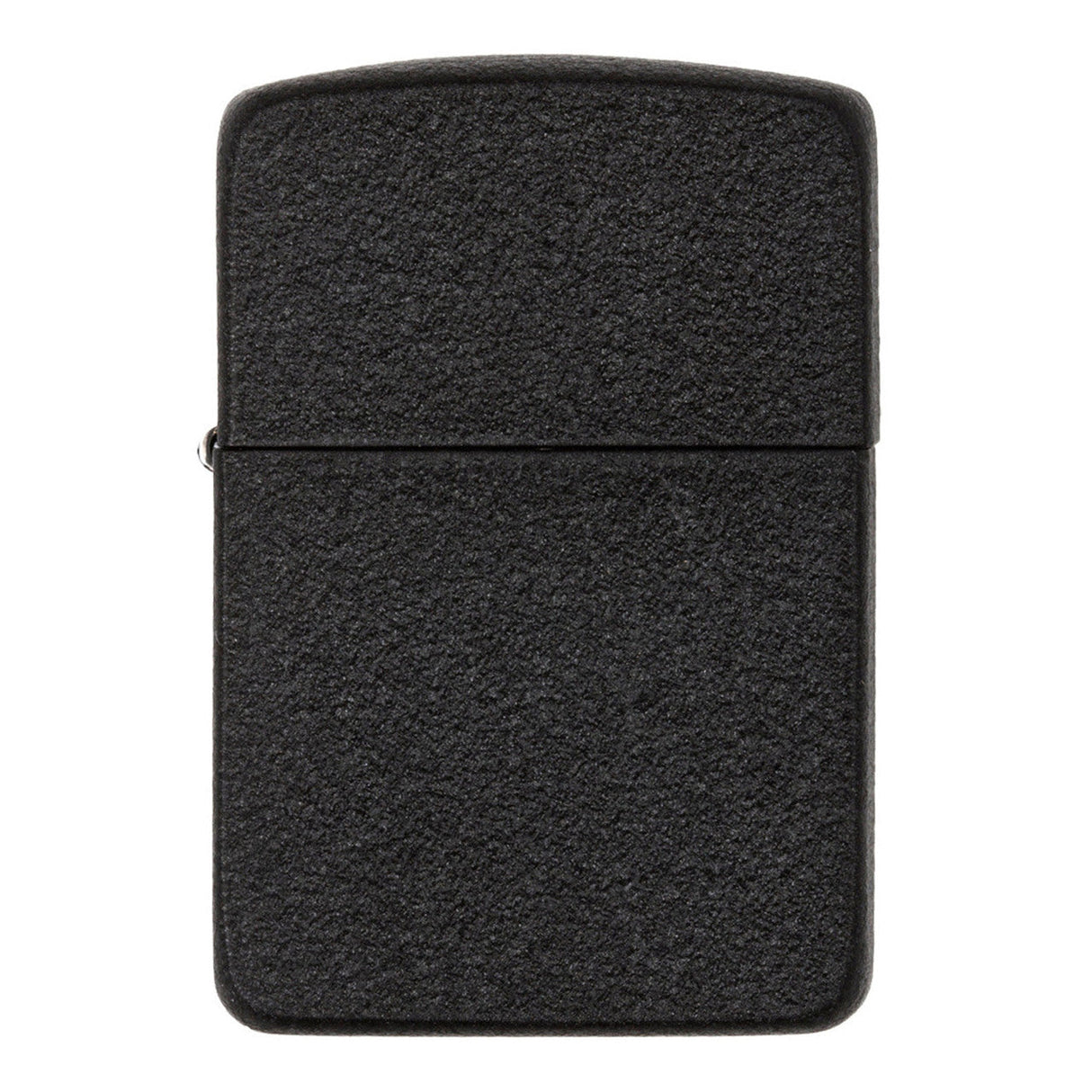 Black textured Zippo-style metal lighter with a hinged lid.