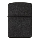 Black textured Zippo-style metal lighter with a hinged lid.