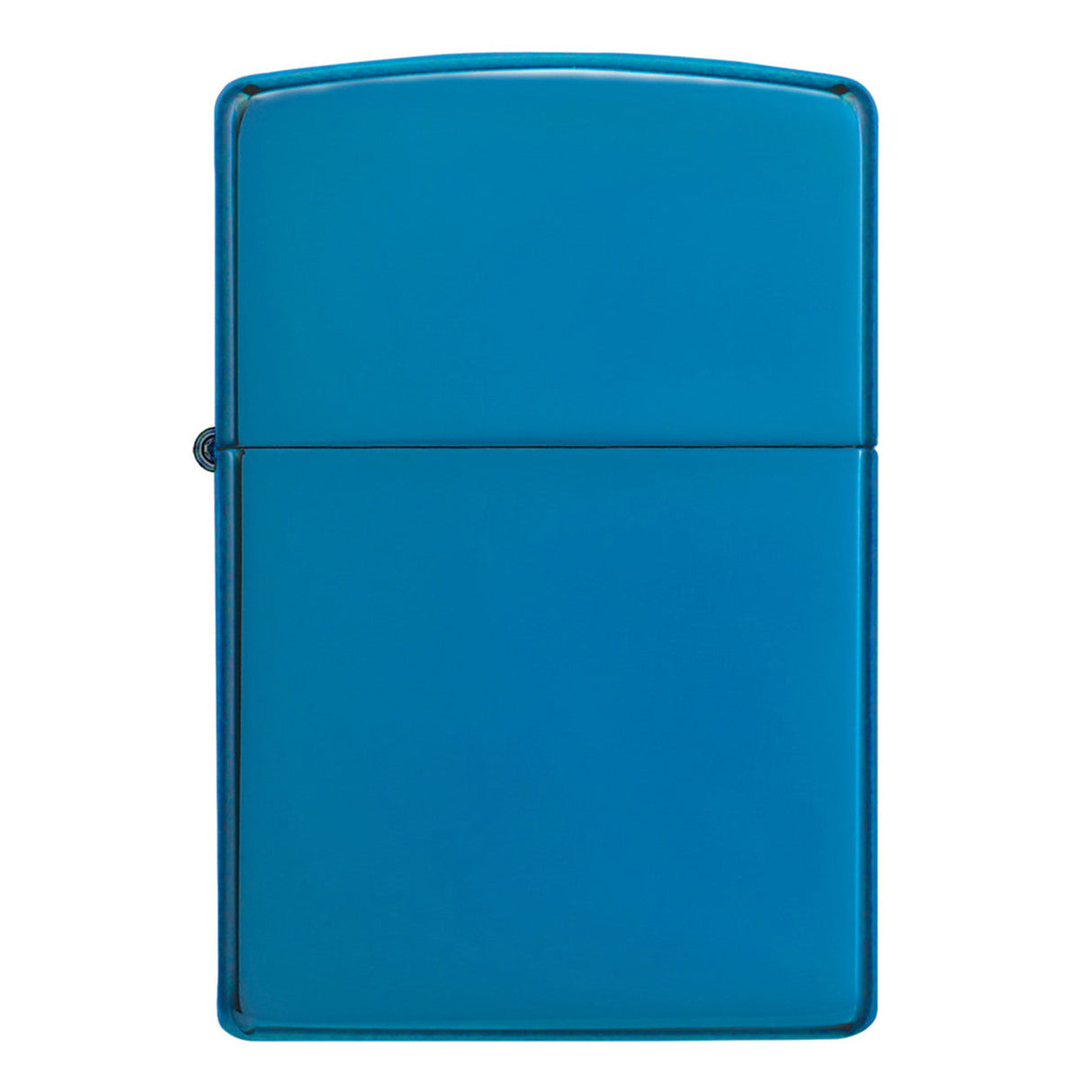 Blue metallic Zippo-style lighter with a hinged lid.