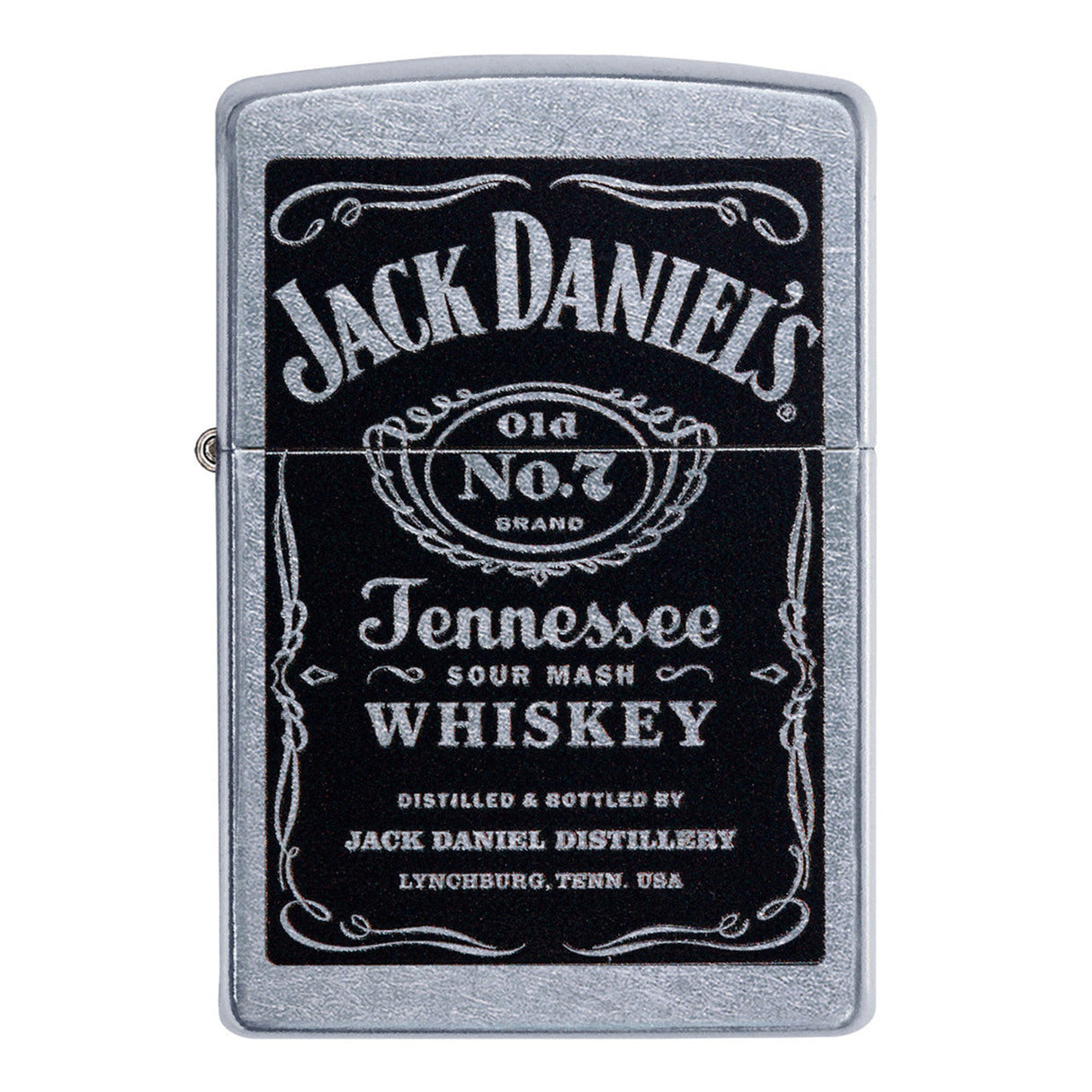 Jack Daniel’s Tennessee Whiskey branded Zippo-style metal lighter.