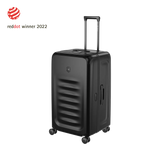 Black hardshell rolling suitcase with horizontal ridges on the front.