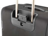 Wheeled suitcase with extendable handle and USB port.