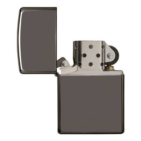 Metal flip-top cigarette lighter with a polished gunmetal finish.