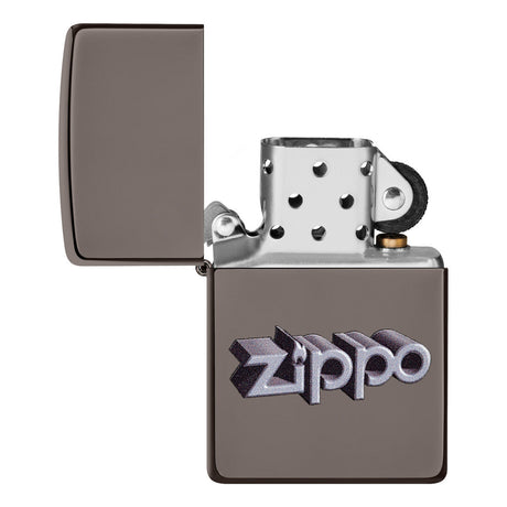 Metallic gray Zippo lighter with the brand name embossed on its surface.