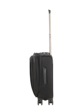Black wheeled carry-on suitcase with an extendable handle.