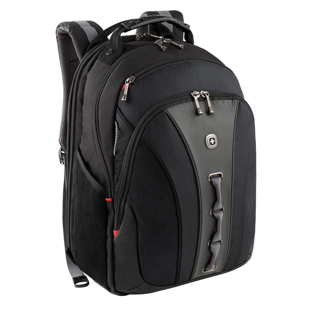 Black laptop backpack with multiple compartments and a padded design.