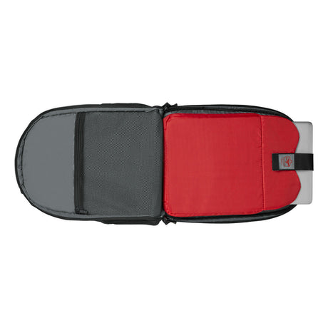 Laptop bag or sleeve with gray and red compartments.