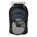 Backpack with multiple compartments and a laptop sleeve visible inside.