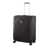 Black wheeled suitcase with an extendable handle.