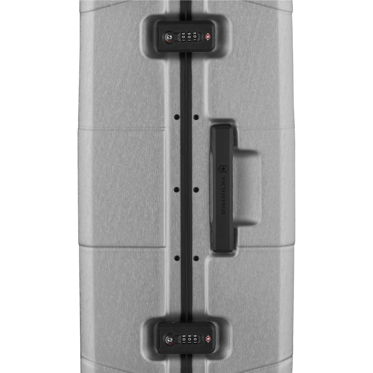 Hardshell suitcase with combination locks and a handle.