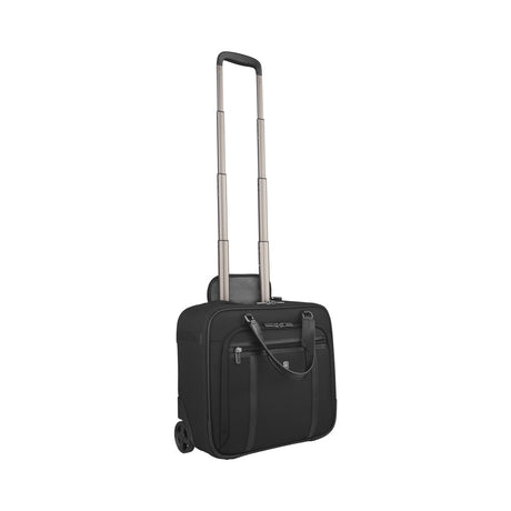 Rolling laptop bag or business carry-on luggage with extendable handle.