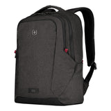 Dark gray backpack with multiple compartments and padded straps.