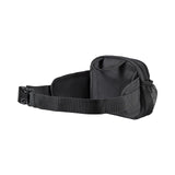Black fanny pack or waist bag with adjustable strap.