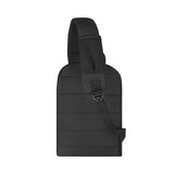 Black tactical sling bag with a single strap and mesh pocket.