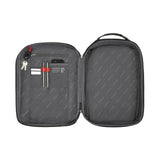 Open laptop bag or briefcase with interior compartments for organizing items.