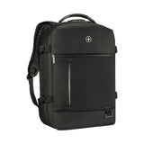 Black backpack with multiple compartments and a Swiss Army logo.