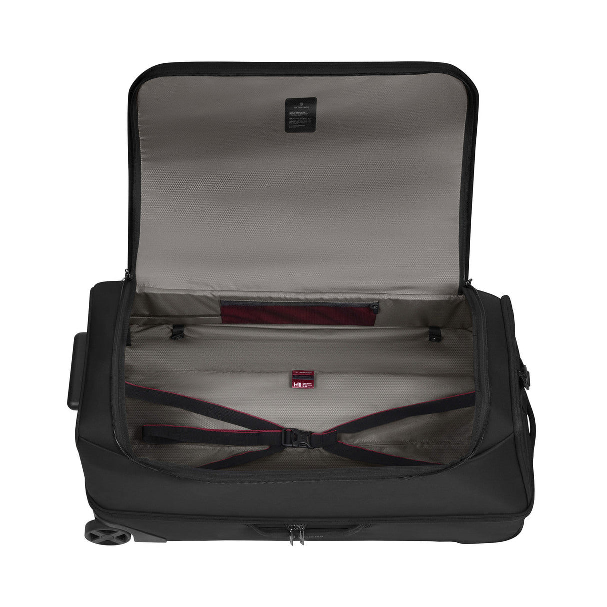 Open suitcase or travel bag with interior compartments visible.