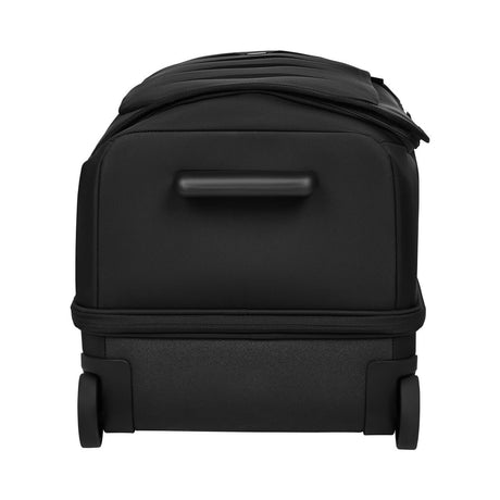Black rolling suitcase or luggage bag with a retractable handle.