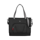 Black tote bag with gray handles and a detachable shoulder strap.