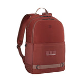 Red backpack with multiple compartments and adjustable straps.