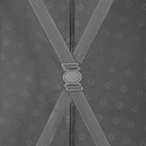 Suspender clip or fastener connecting crossed straps.