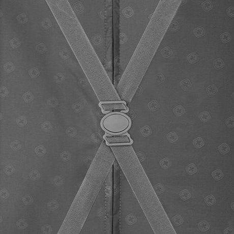 Suspender clip or fastener connecting crossed straps.