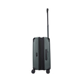 Gray hardshell suitcase with wheels and an extendable handle.